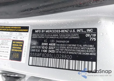 2020 Mercedes-Benz C 300 z USA, uszkodzony, nr VIN 55SWF8DB5LU328800